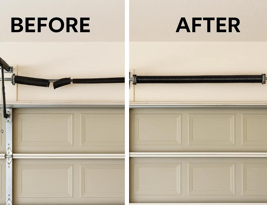 Before and after garage door repair and replacement in Southeast Idaho