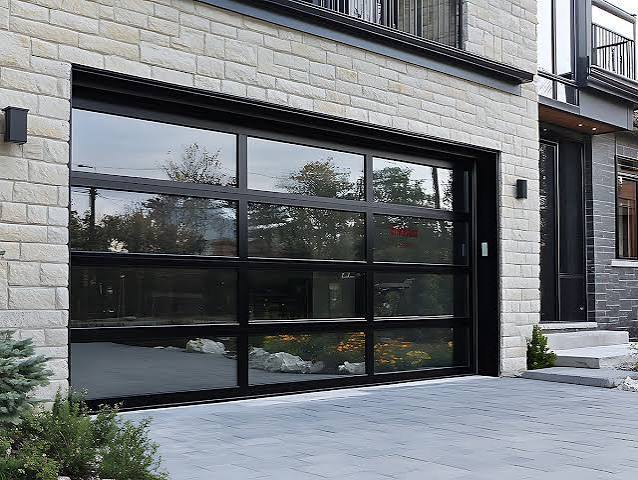 Glass garage door installation by Quality Overhead Door