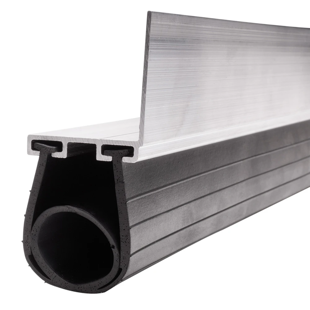 Garage door bottom weather seal with aluminum retainer